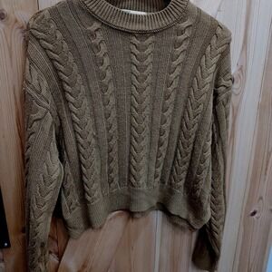 PULL&BEAR Women's Cable Knit Sweater Size Small Copper Brown Boho Cropped Baggy